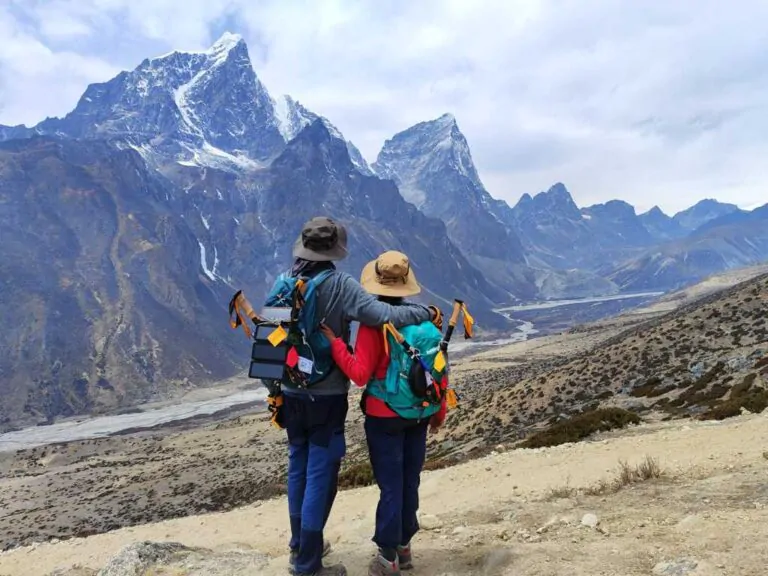 Couple trekking together in the Himalayas
